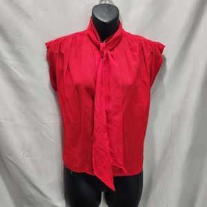 G Vintage 90s 100%Silk Red Pusy Bow Sleeveless Shirt Blouse